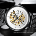 Fashion Men Skeleton Automatic Mechanical Watch BIDEN 0052 Men Mesh Stainless Steel Sport Business Wristwatch Relogio Masculino